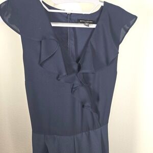 Banana Republic Navy Ruffle Front V-Neck Jumpsuit Size 6